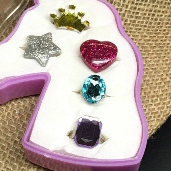 OshKosh Bgosh Ring Lot Adjustable Bling Unicorn Girls Size 5 Crown Heart Barbie - Picture 2 of 3